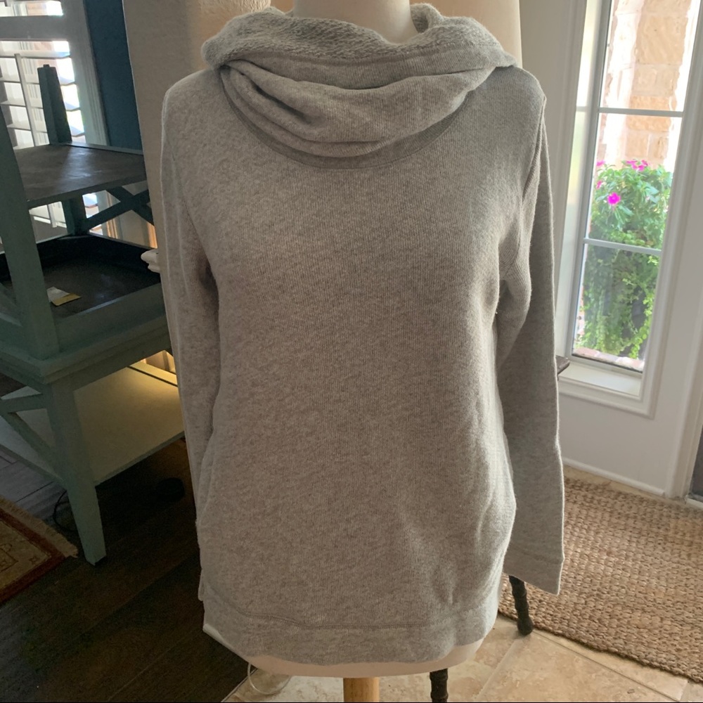 J Crew Women's Funnelneck Pullover Sweatshirt E0820 Pockets Beige Oatmeal Small